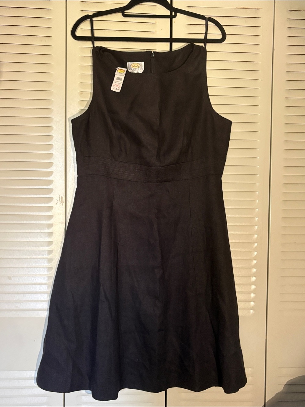 Talbots Black Sleeveless Fit & Flare Dress 100% Irish Linen NWT